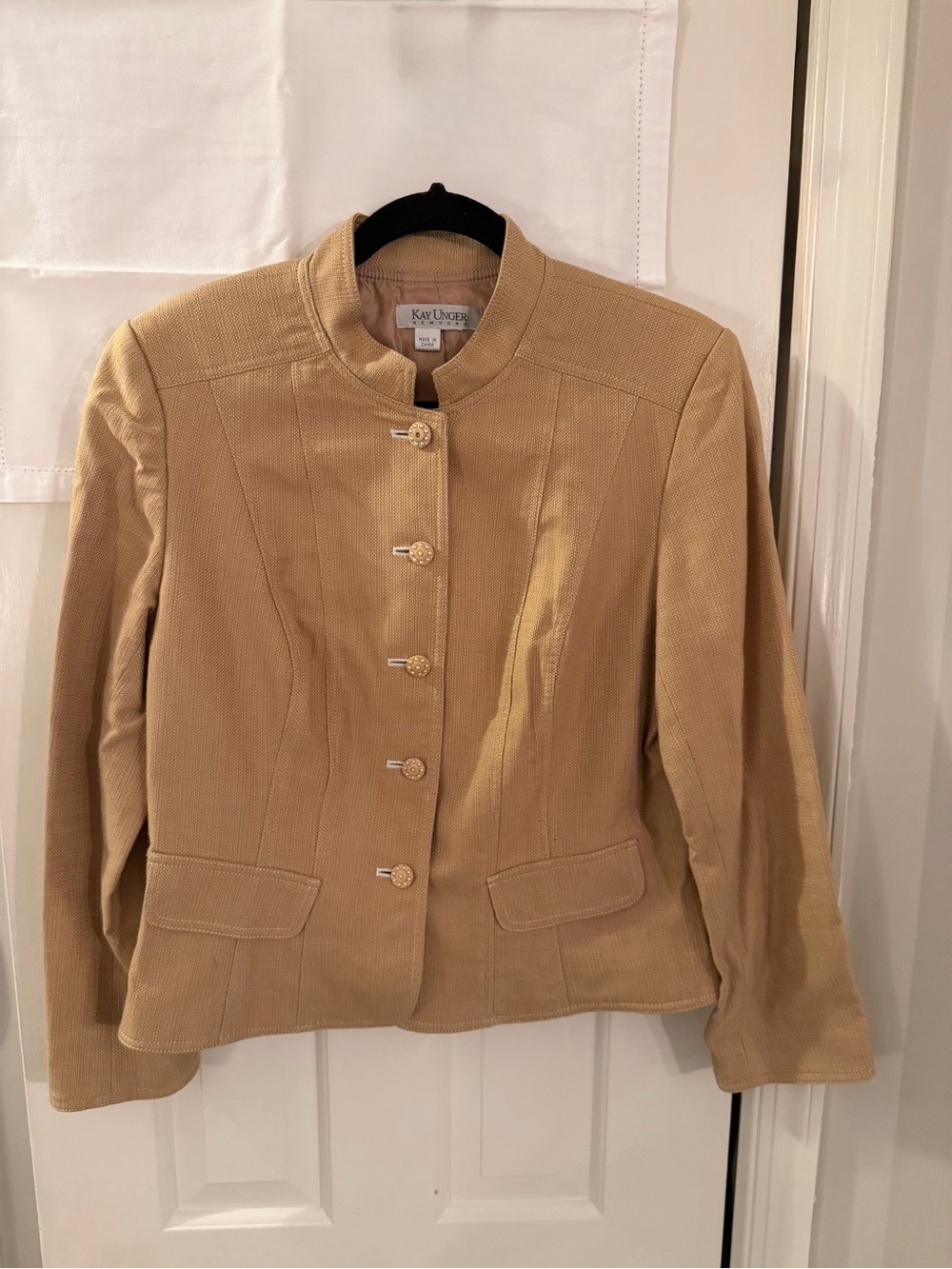 Kay Unger Tan Stand-Collar Button Blazer